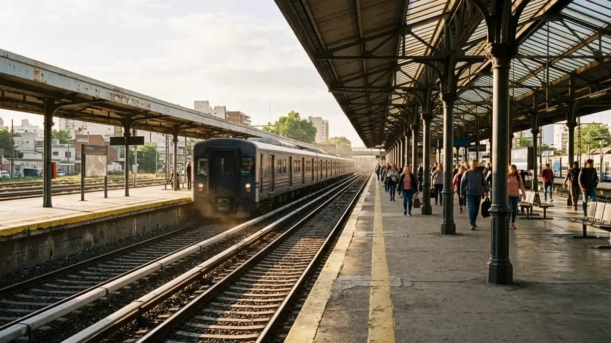 Formación de tren entrando en un andén de estación de barrio.