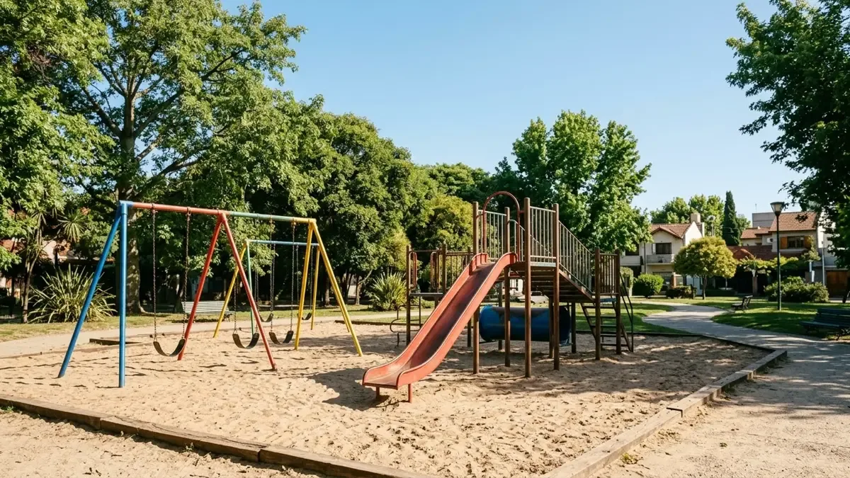 Plaza con juegos infantiles en un barrio de Quilmes